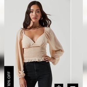 Astr the label long sleeve smocked top